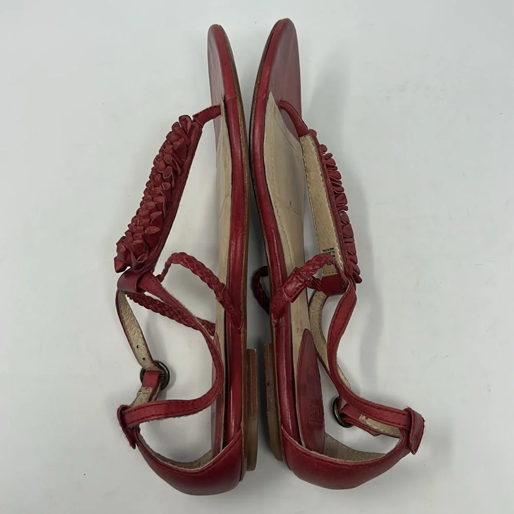 Frye Red Laurel Flower T-Strap Leather Women’s Sandals Size 10